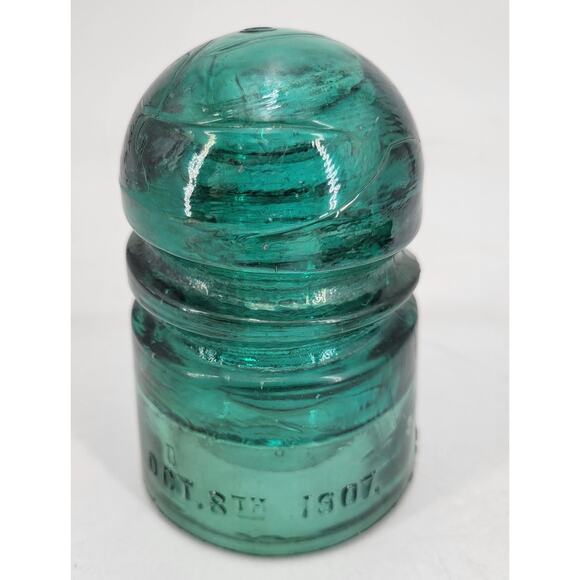 Brookfield CD 147 Spiral Groove Green Aqua Glass Insulator with Peg - Picture 4 of 10